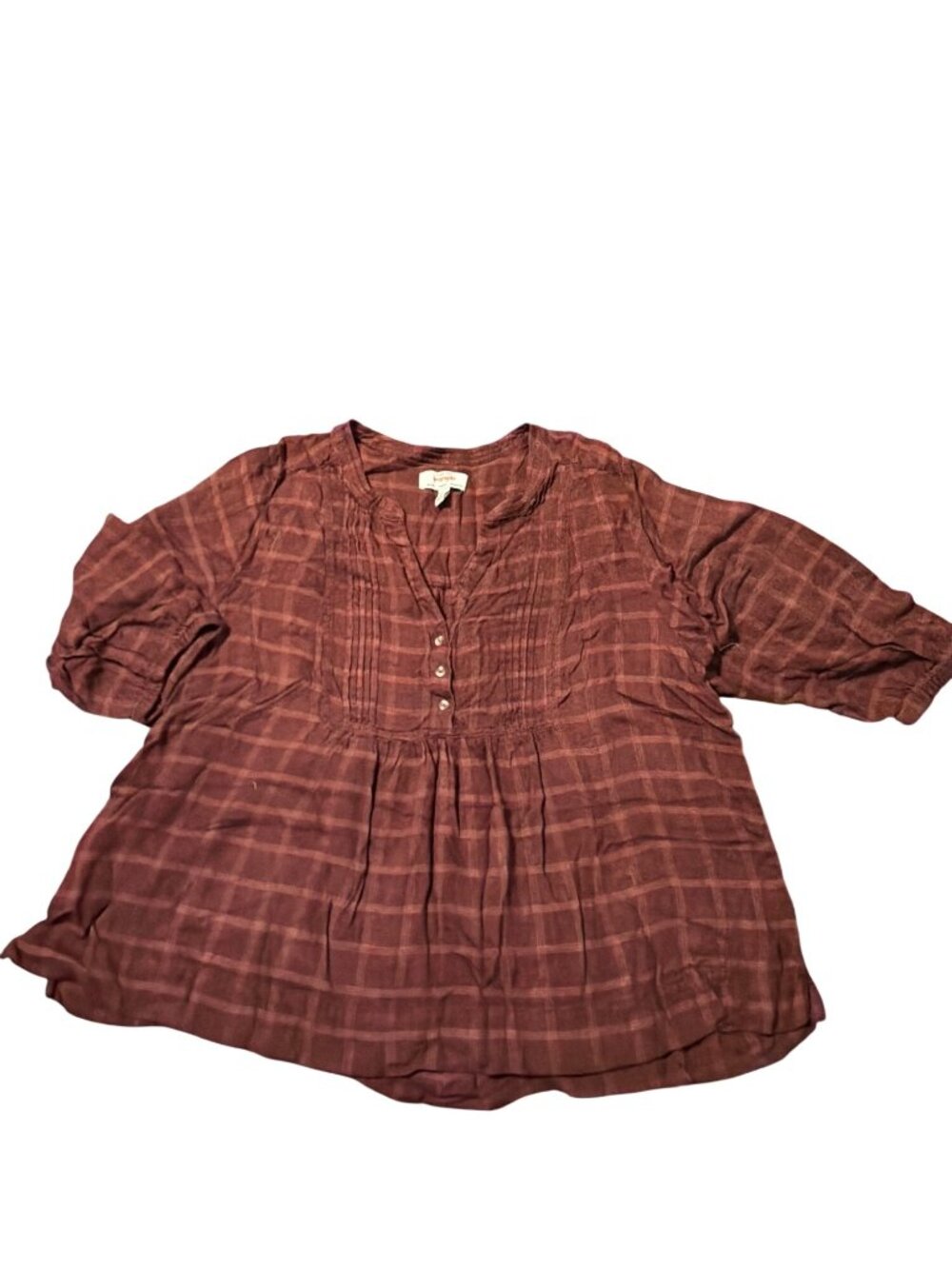 Wrangler Plaid Button Blouse Pintuck 3/4 Sleeves Flowy Lightweight Plus Size XXL